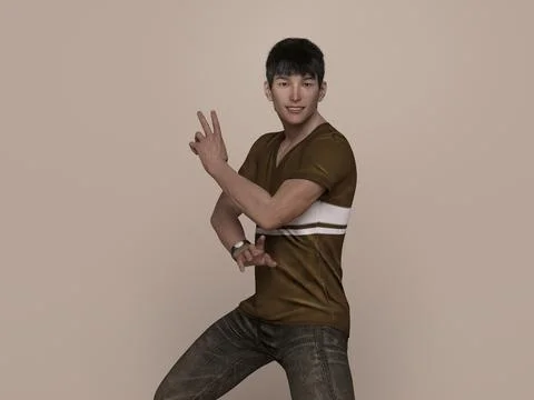 3D Render : Portrait of a smiling young handsome man in  T-shirt and jeans Illustrazione stock