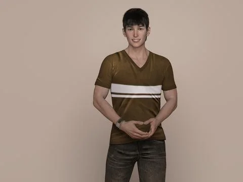 3D Render : Portrait of a smiling young handsome man in  T-shirt and jeans Stock Illustration