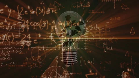 3D render portraying translucent bulb containing green sprout, with glowing math Stock Footage 310218646