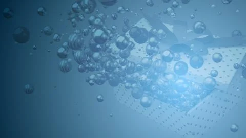 3d render positive background with gift  box filled with balls. Stock Illustration