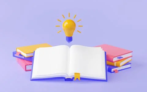 3d render, power of knowledge concept, book, lamp Stock Illustration
