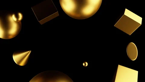 3D render of primitives objects with golden materials on black background Stock Footage 270132728