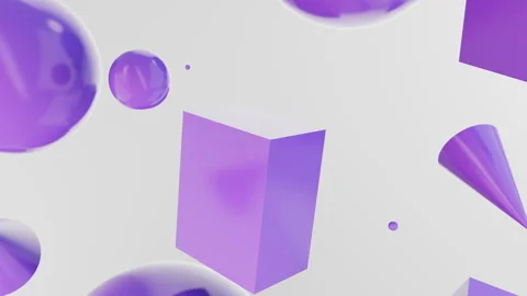 3D render of primitives objects with violet colored materials Video stock 267956496