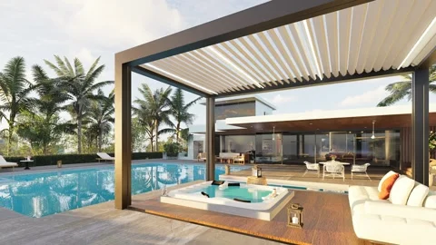 3d render of private Villa with whirlpool Stock Footage 275280833