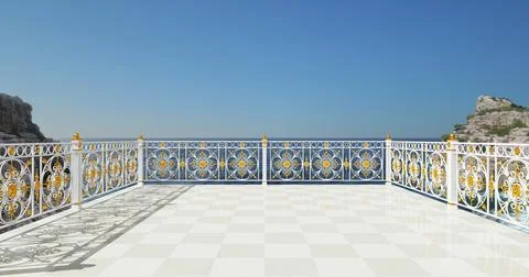 3D render for project. Balcony. Wrought iron railing. Handrails. Stock Illustration
