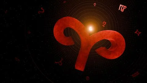 3d render of prominent aries symbol and astrological background Stock Illustration