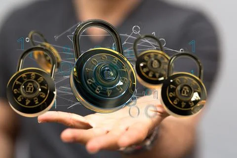 3D render of a Protection network security computer and safe your data concep Foto stock