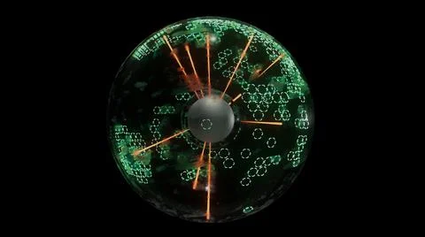 3d render Pulsating energy ball with neon green-orange lines Stock Illustration