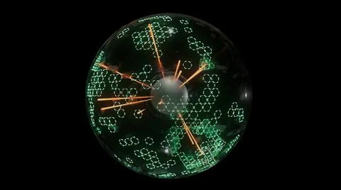3d render Pulsating energy ball with neon green-orange lines Stock Illustration