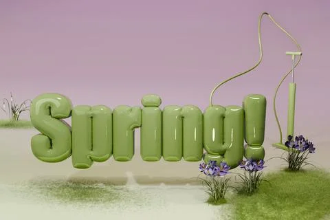 3d render of pumped up letters spelling out spring with flowers Stock Illustration