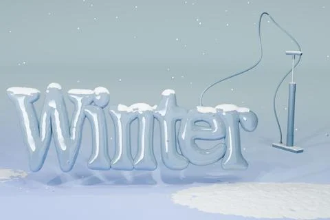 3d render of pumped up letters spelling out winter with snow falling Stock Illustration