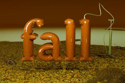 3d render of pumped up letters spelling out fall with fallen leaves Stock Illustration