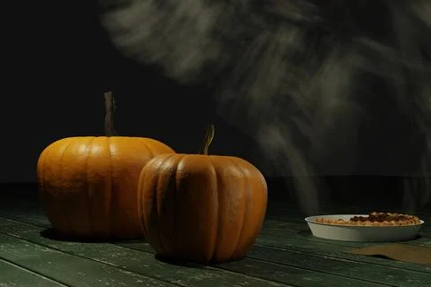 3d render of pumpkins and steaming pie Stock Illustration