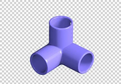 3D render of purple 3-way elbow PVC pipe fitting for furniture and DIY Stock Illustration
