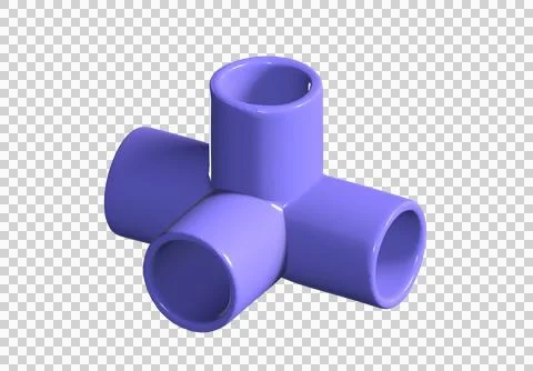3D render of purple 4-way side outlet tee PVC pipe fitting for furniture Stock Illustration