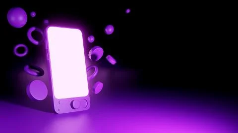3d render Purple cell phone 스톡 일러스트