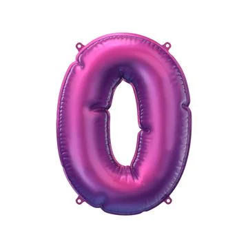 3D Render of purple inflatable foil balloon figure zero. Party decoration Stock Illustration