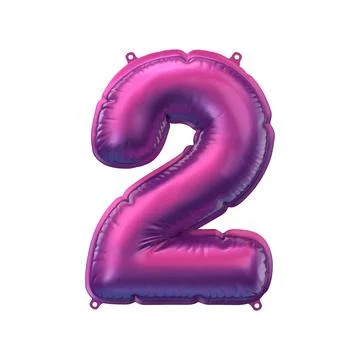 3D Render of purple inflatable foil balloon figure two. Party decoration element Stock Illustration