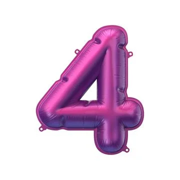 3D Render of purple inflatable foil balloon figure four. Party decoration Stock Illustration
