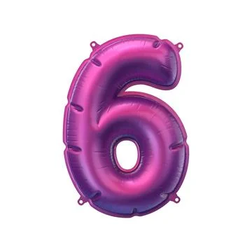 3D Render of purple inflatable foil balloon figure six. Party decoration element Stock Illustration