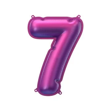 3D Render of purple inflatable foil balloon figure seven. Party decoration Stock Illustration