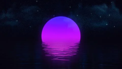 3d render Purple pink sun reflected in the water in a minimalist style on a Stock Illustration