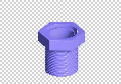 3D render of purple PVC hex bushing pipe fitting with male and female Stock Illustration
