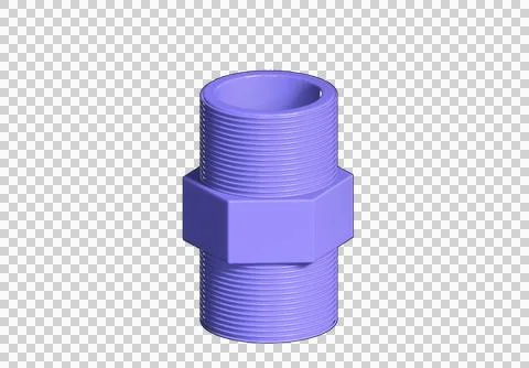 3D render of purple PVC hex nipple with double male threads Stock Illustration