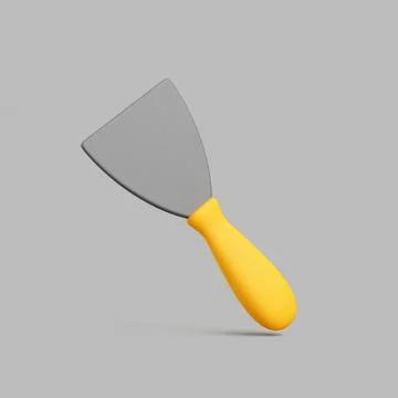 3D Render of Putty Knife with Yellow Handle Isolated on Gray Background Ilustración de archivo