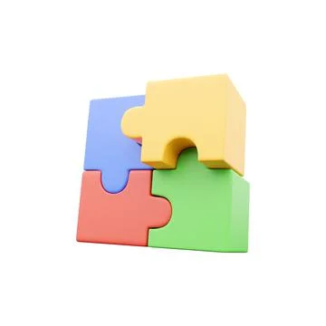 3d render puzzle icon, four color puzzle piece, isolated background, 3d 스톡 일러스트