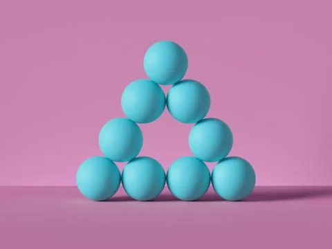 3d render, pyramid of blue balls isolated on pink background. Billiards game. 스톡 일러스트