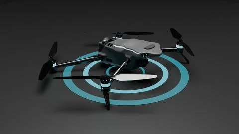 3D render of quadcopter drone with circular radar effect Stock Illustration