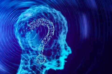 3d render Question mark. 3d abstract on dark blue background with dots and stars Stock Illustration