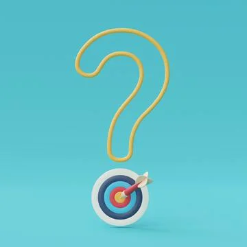 3d render of question mark with dartboard and arrow,Achieving the goal,succes Illustrazione stock