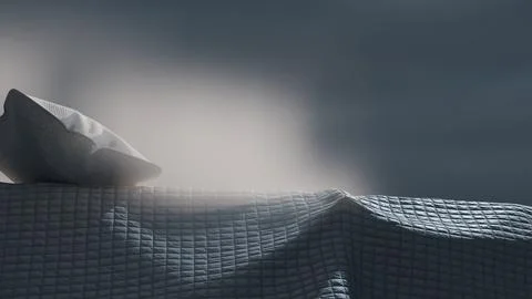 3d render of quilted bedside and fluffy pillow with misty clouds 스톡 일러스트