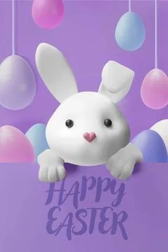 3d render rabbit and background eggs poster. Stock Illustration