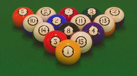 3d render rack of all billiard balls close-ups Stock Illustration