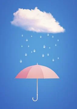 3D Render of Rain Drops Falling on Umbrella Illustration