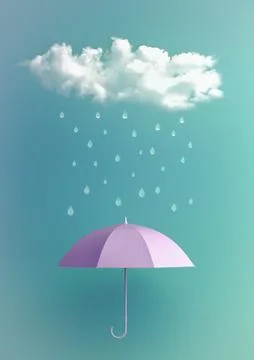 3D Render of Rain Drops Falling on Umbrella Stock Illustration