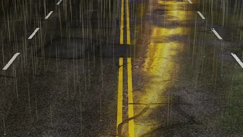 3D Render of rain hitting a wet road with yellow light reflection. Video stock 139359724