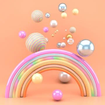 3d render of a rainbow with colorful balls Foto stock