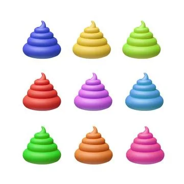 3D render rainbow poop vector set Stock Illustration