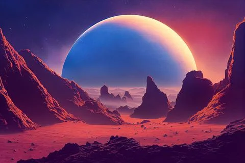 3d render realistic background of a valley on a planet Illustrazione stock