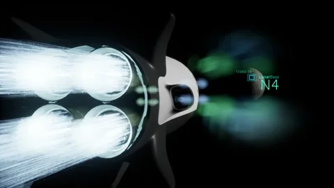 3d render realistic cinematic animation of futuristic spaceship flying from Video stock 297636292