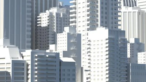 3d render of realistic city buildings in bright light with shadows. Detailed  Ilustración de archivo