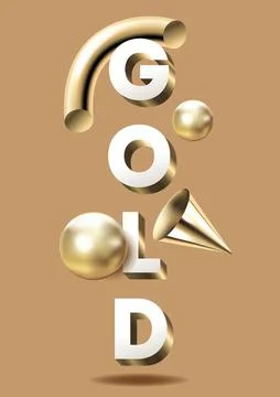 3d render of realistic composition of geometric primitives and lettering. Flying Stock-Illustration