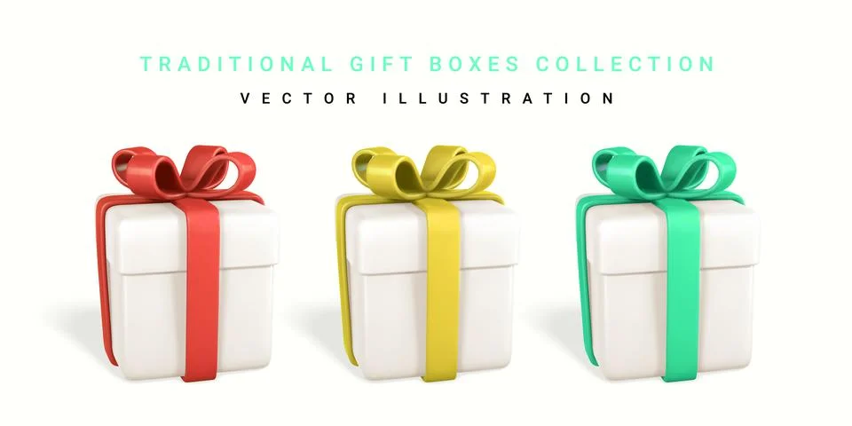 3D render realistic gift box with bow. Paper box with color ribbon and shadow Stock Illustration