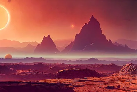 3d render realistic landscape background of mars Stock Illustration