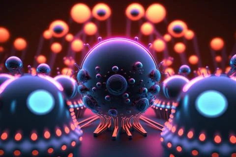 3D render realistic neon lights lines and bubbles  background vector design.. Stock Illustration