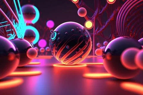 3D render realistic neon lights lines and bubbles  background vector design.. Stock Illustration